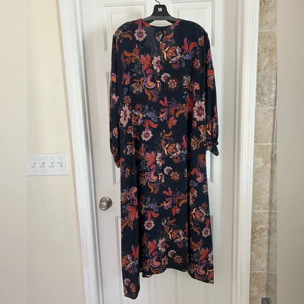 Johnny Was Navy Floral Long Sleeve Dress